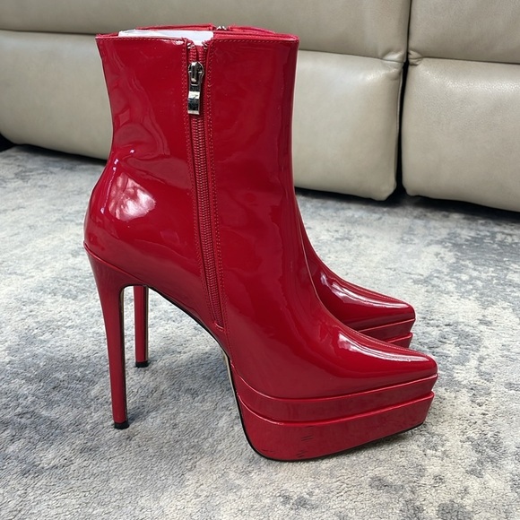 New Dolls Kill Lemon Drop by Privileged Shiny Red Heeled Platform Boots 10 - Picture 6 of 15